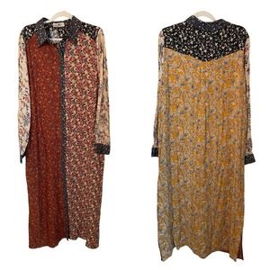 Natural Life Esme Patchwork Floral Maxi Shirt Dress Long Sleeve Button Size L